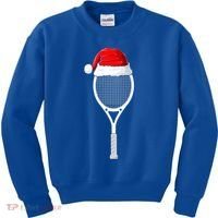 Xmas Santa Hat Tennis Racket Christmas Tennis Cool Gift Kids Sweatshirt thumb 0