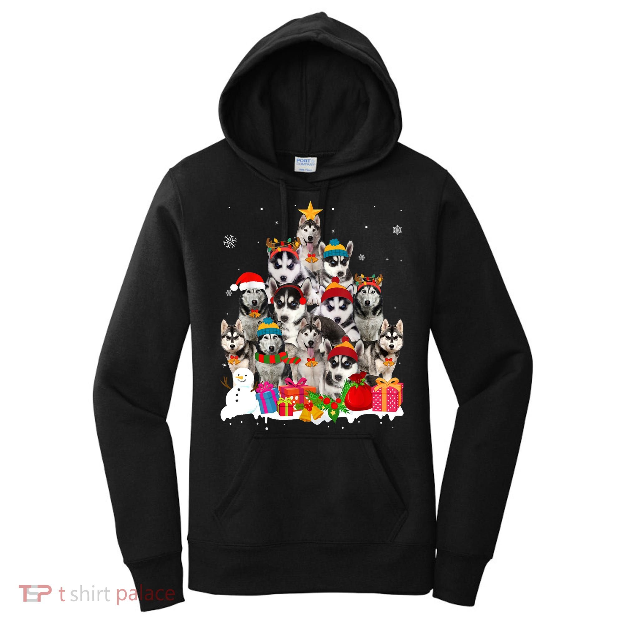 Xmas Siberian Husky Dog Christmas Ornat Tree Christmas Meaningful Gift Women's Hoodie