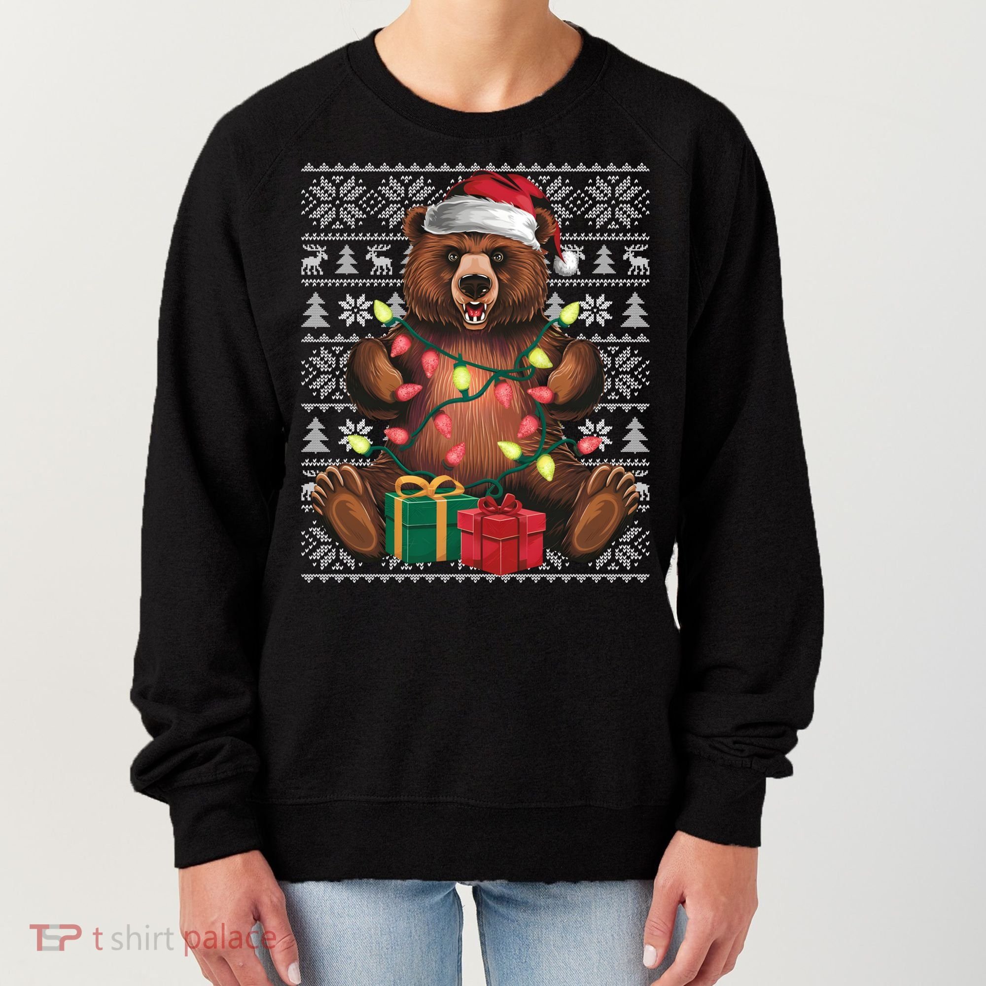 Xmas Style Ugly Santa Hat Grizzly Bear Christmas Gift Women's Sweatshirt