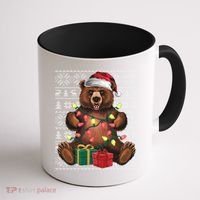 Xmas Style Ugly Santa Hat Grizzly Bear Christmas Gift Coffee Mug thumb 1