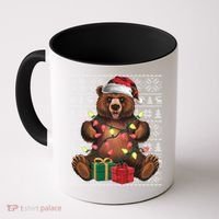 Xmas Style Ugly Santa Hat Grizzly Bear Christmas Gift Coffee Mug thumb 0