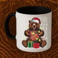 Xmas Style Ugly Santa Hat Grizzly Bear Christmas Gift Coffee Mug thumb 2