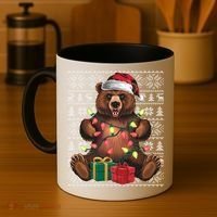 Xmas Style Ugly Santa Hat Grizzly Bear Christmas Gift Coffee Mug thumb 4