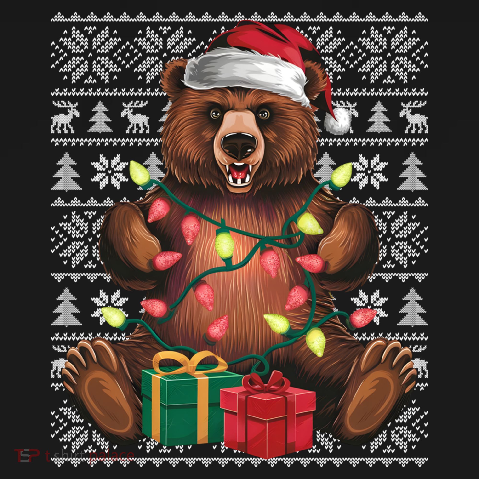 Xmas Style Ugly Santa Hat Grizzly Bear Christmas Gift Women's Hoodie