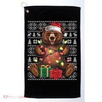 Xmas Style Ugly Santa Hat Grizzly Bear Christmas Gift Golf Towel thumb 0