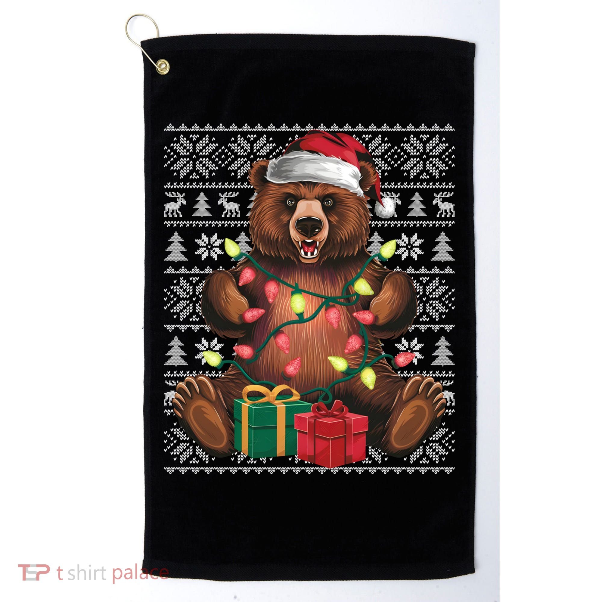 Xmas Style Ugly Santa Hat Grizzly Bear Christmas Gift Golf Towel