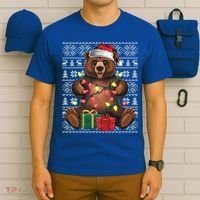 Xmas Style Ugly Santa Hat Grizzly Bear Christmas Gift T-Shirt thumb 6