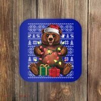 Xmas Style Ugly Santa Hat Grizzly Bear Christmas Gift Coaster thumb 0