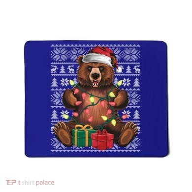 Xmas Style Ugly Santa Hat Grizzly Bear Christmas Gift Mousepad