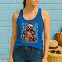 Xmas Style Ugly Santa Hat Grizzly Bear Christmas Gift Women's Tank Top thumb 2