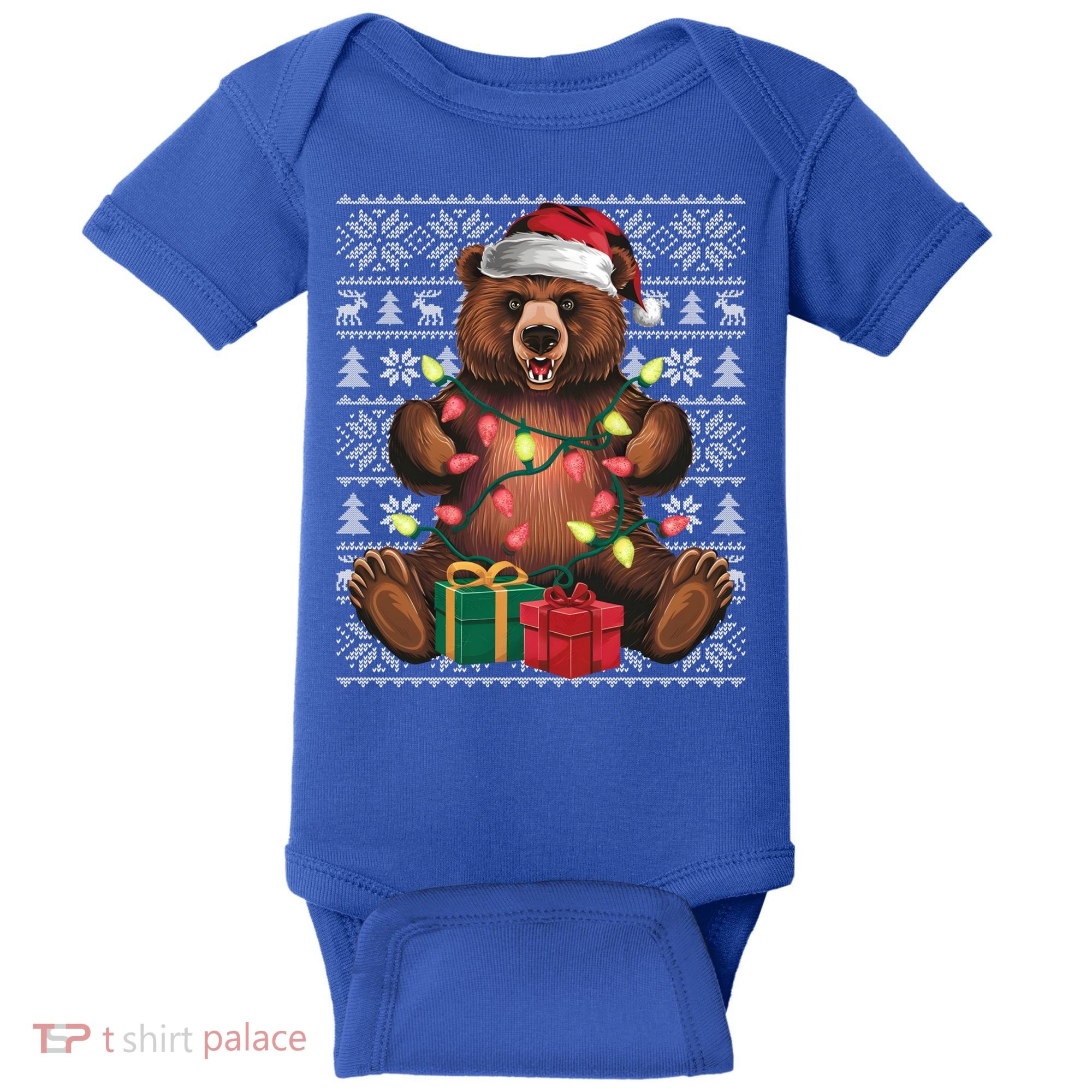 Xmas Style Ugly Santa Hat Grizzly Bear Christmas Gift Baby Bodysuit
