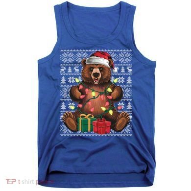 Xmas Style Ugly Santa Hat Grizzly Bear Christmas Gift Tank Top