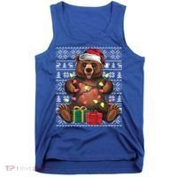Xmas Style Ugly Santa Hat Grizzly Bear Christmas Gift Tank Top thumb 0