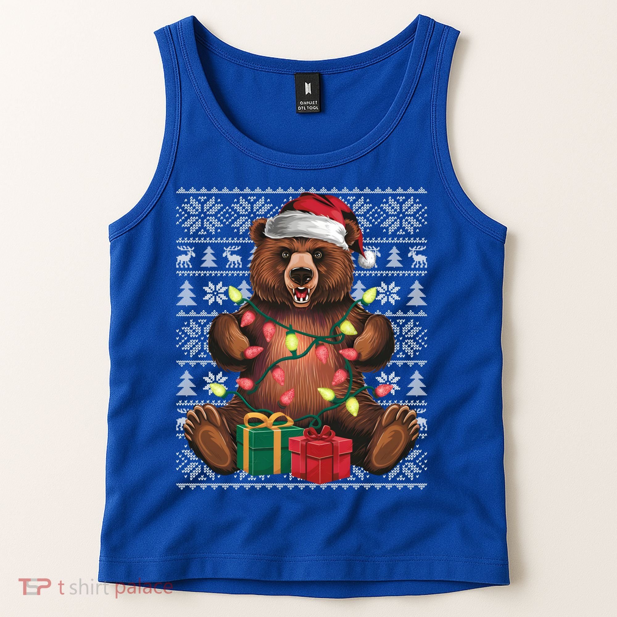 Xmas Style Ugly Santa Hat Grizzly Bear Christmas Gift Tank Top