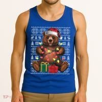 Xmas Style Ugly Santa Hat Grizzly Bear Christmas Gift Tank Top thumb 3