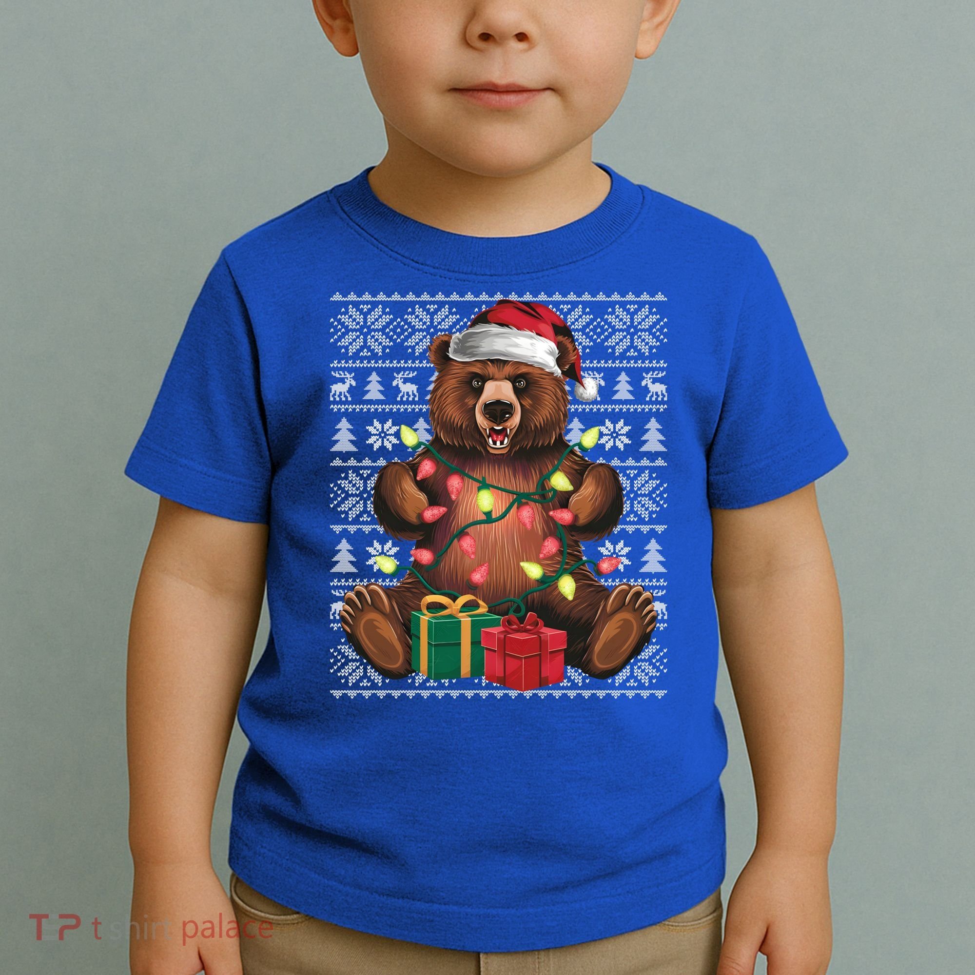 Xmas Style Ugly Santa Hat Grizzly Bear Christmas Gift Toddler T-Shirt
