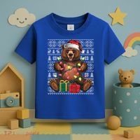 Xmas Style Ugly Santa Hat Grizzly Bear Christmas Gift Toddler T-Shirt thumb 3