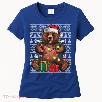Xmas Style Ugly Santa Hat Grizzly Bear Christmas Gift Women's T-Shirt