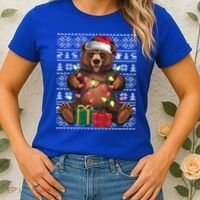 Xmas Style Ugly Santa Hat Grizzly Bear Christmas Gift Women's T-Shirt thumb 2