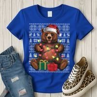 Xmas Style Ugly Santa Hat Grizzly Bear Christmas Gift Women's T-Shirt thumb 3