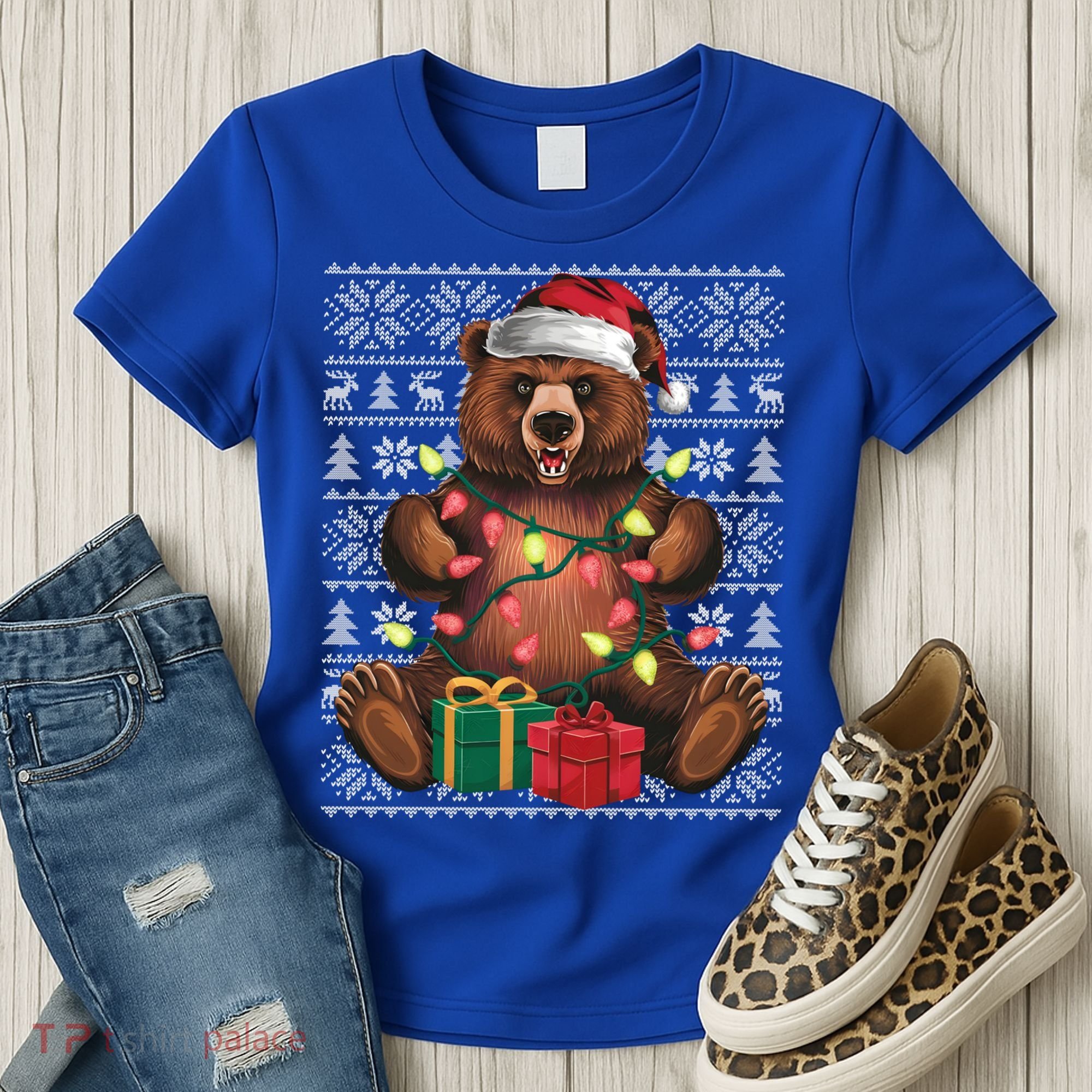 Xmas Style Ugly Santa Hat Grizzly Bear Christmas Gift Women's T-Shirt
