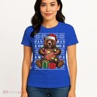 Xmas Style Ugly Santa Hat Grizzly Bear Christmas Gift Women's T-Shirt thumb 4