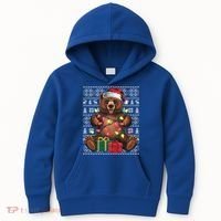 Xmas Style Ugly Santa Hat Grizzly Bear Christmas Gift Kids Hoodie thumb 0