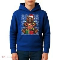 Xmas Style Ugly Santa Hat Grizzly Bear Christmas Gift Kids Hoodie thumb 4