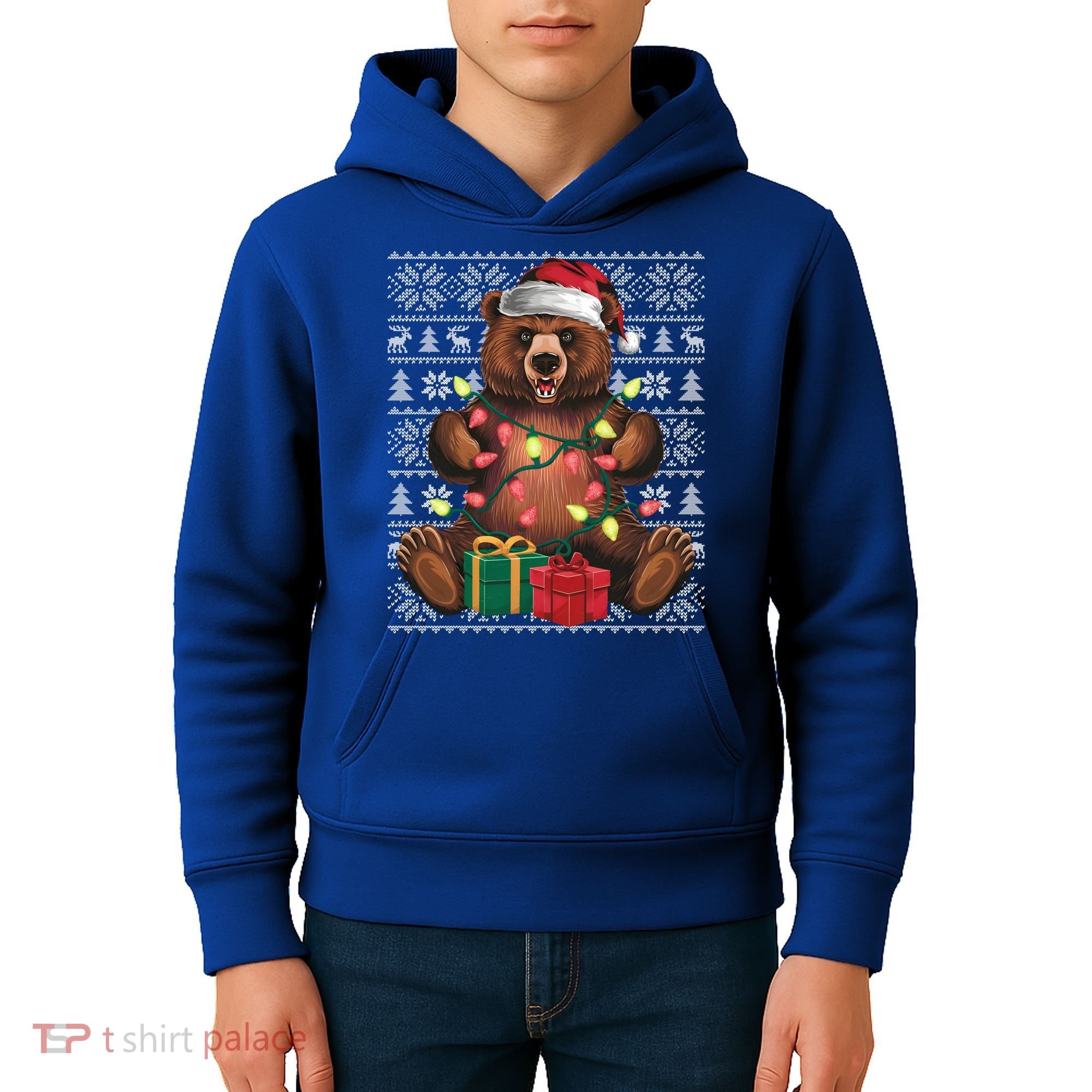 Xmas Style Ugly Santa Hat Grizzly Bear Christmas Gift Kids Hoodie