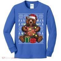 Xmas Style Ugly Santa Hat Grizzly Bear Christmas Gift Kids Long Sleeve Shirt thumb 0