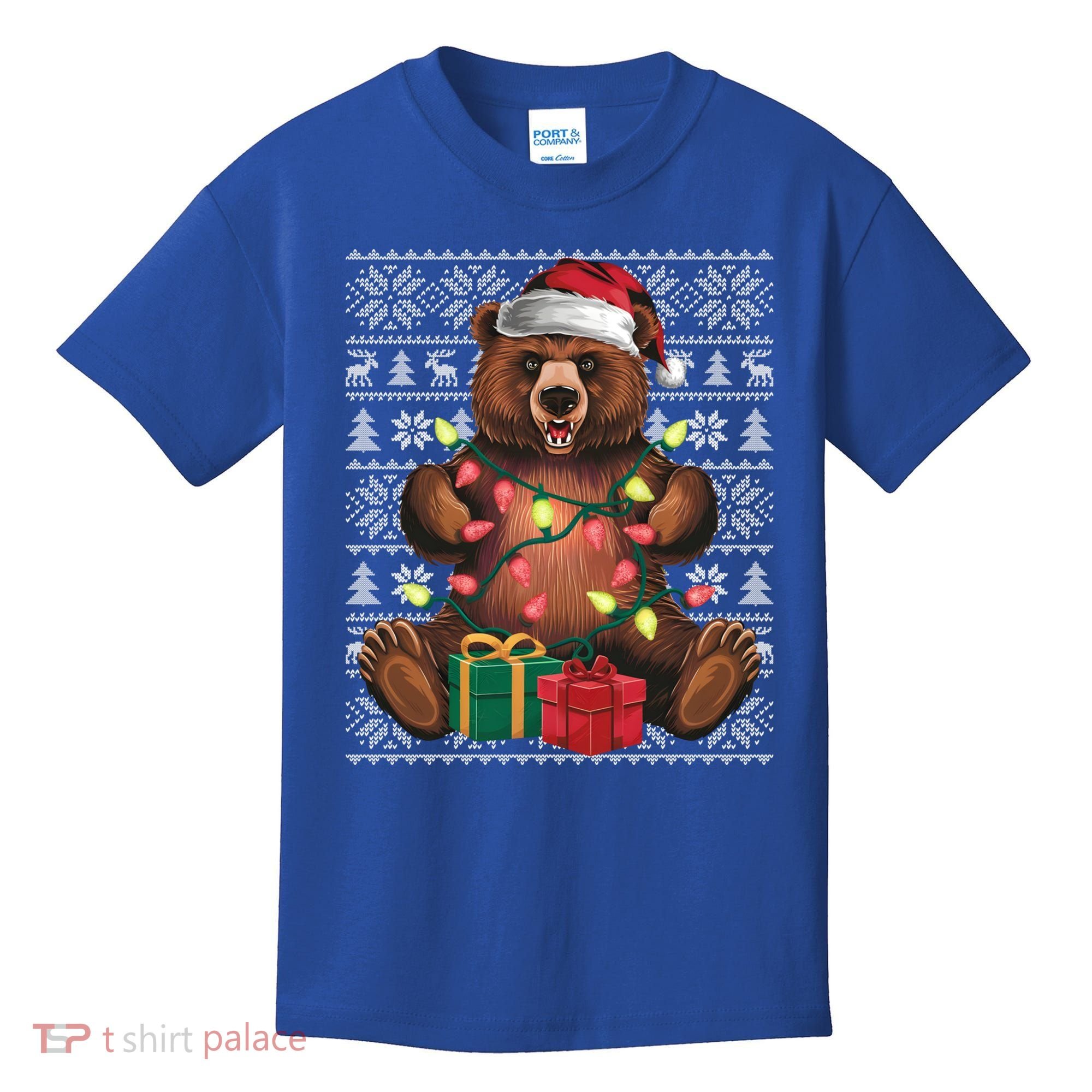 Xmas Style Ugly Santa Hat Grizzly Bear Christmas Gift Kids T-Shirt