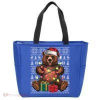 Xmas Style Ugly Santa Hat Grizzly Bear Christmas Gift Tote Bag thumb 0