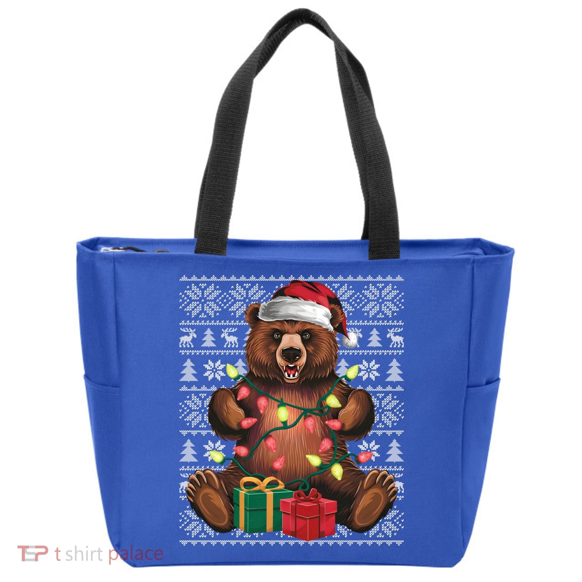 Xmas Style Ugly Santa Hat Grizzly Bear Christmas Gift Tote Bag