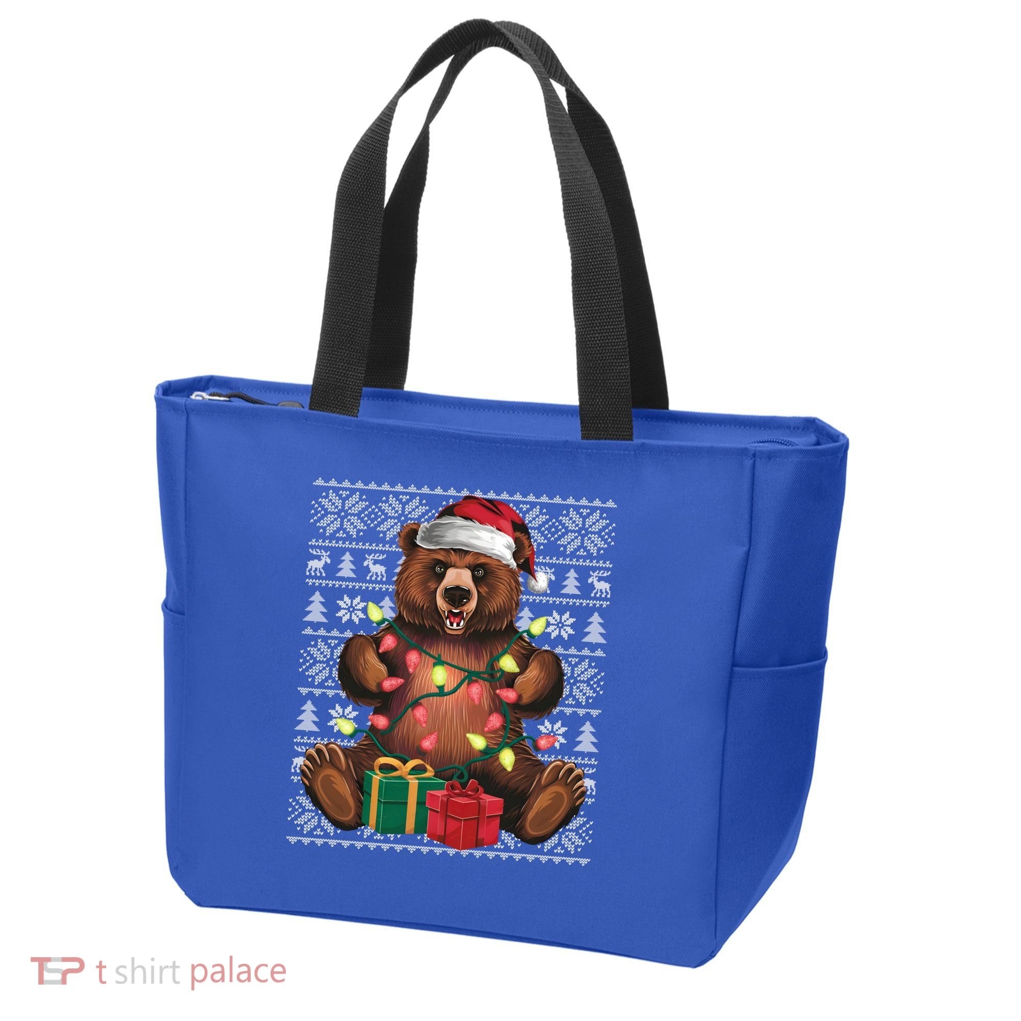 Xmas Style Ugly Santa Hat Grizzly Bear Christmas Gift Tote Bag