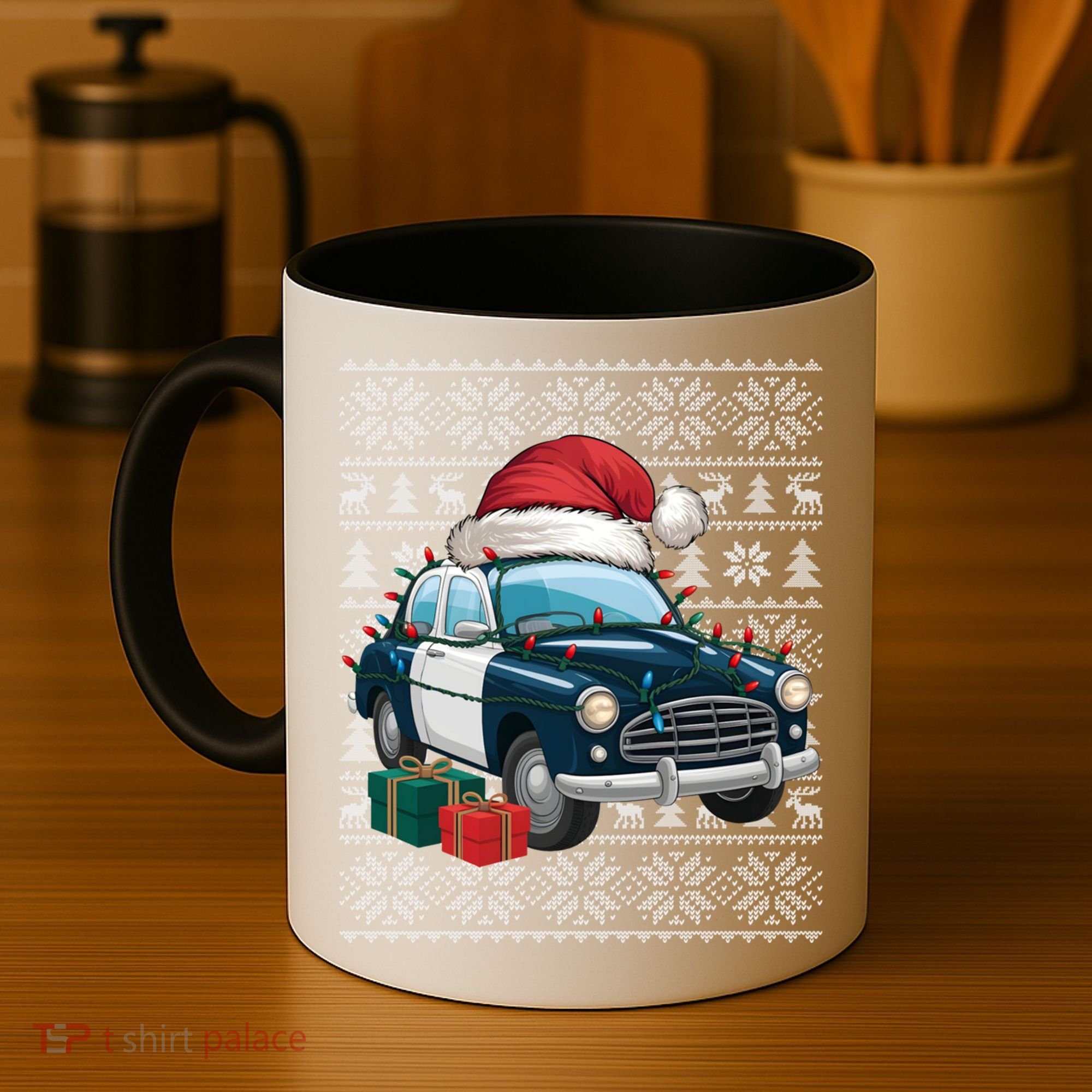Xmas Style Ugly Santa Hat Police Car Christmas Gift Coffee Mug