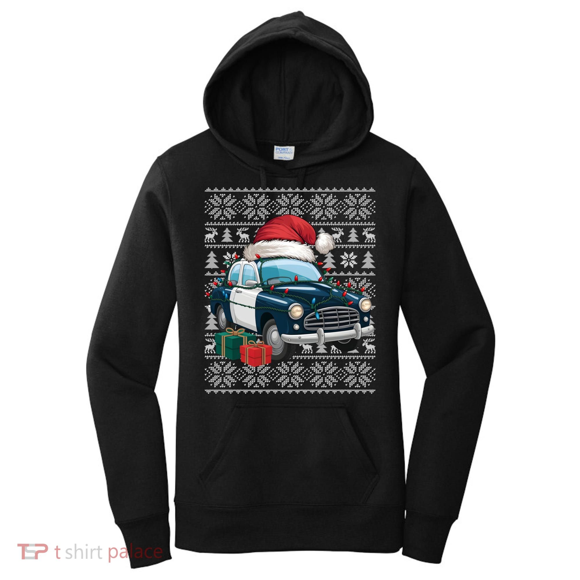 Xmas Style Ugly Santa Hat Police Car Christmas Gift Women's Hoodie