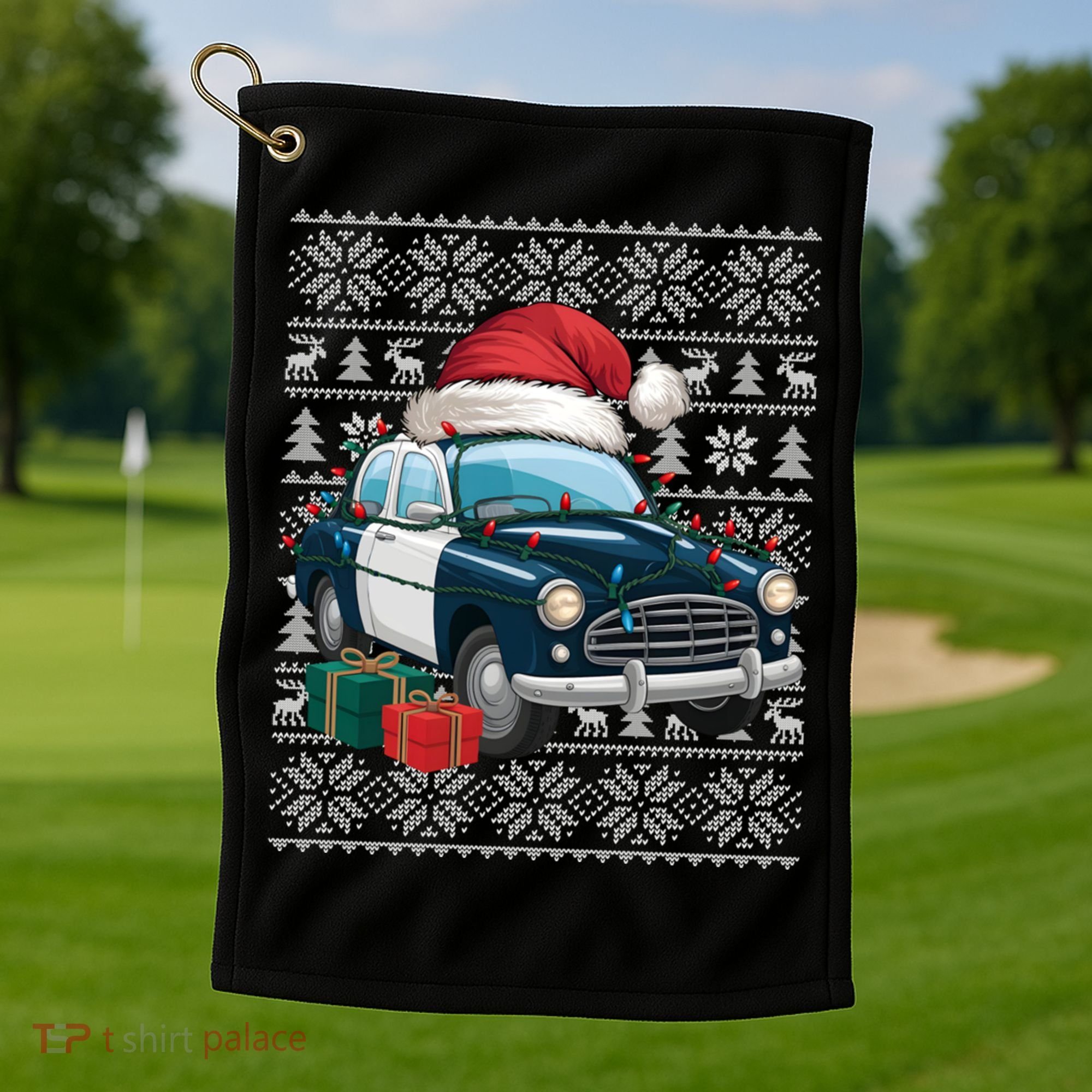 Xmas Style Ugly Santa Hat Police Car Christmas Gift Golf Towel