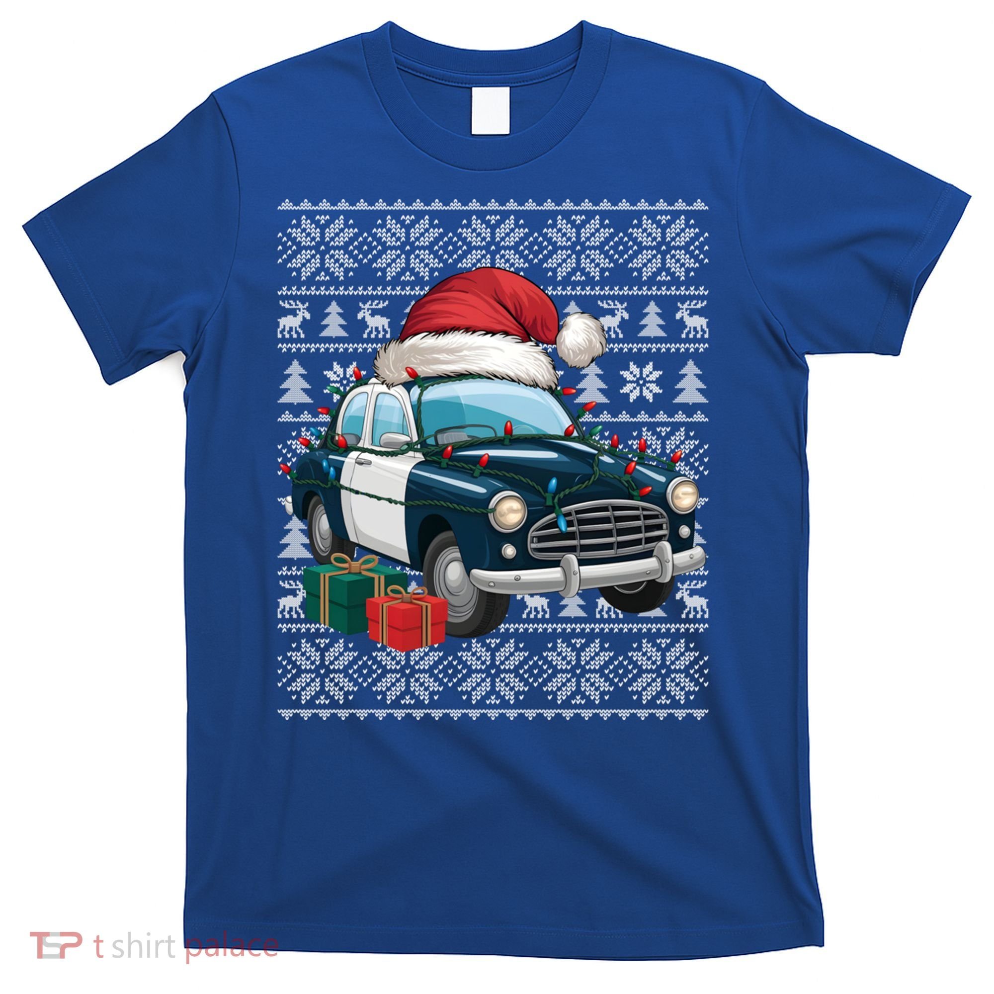 Xmas Style Ugly Santa Hat Police Car Christmas Gift T-Shirt