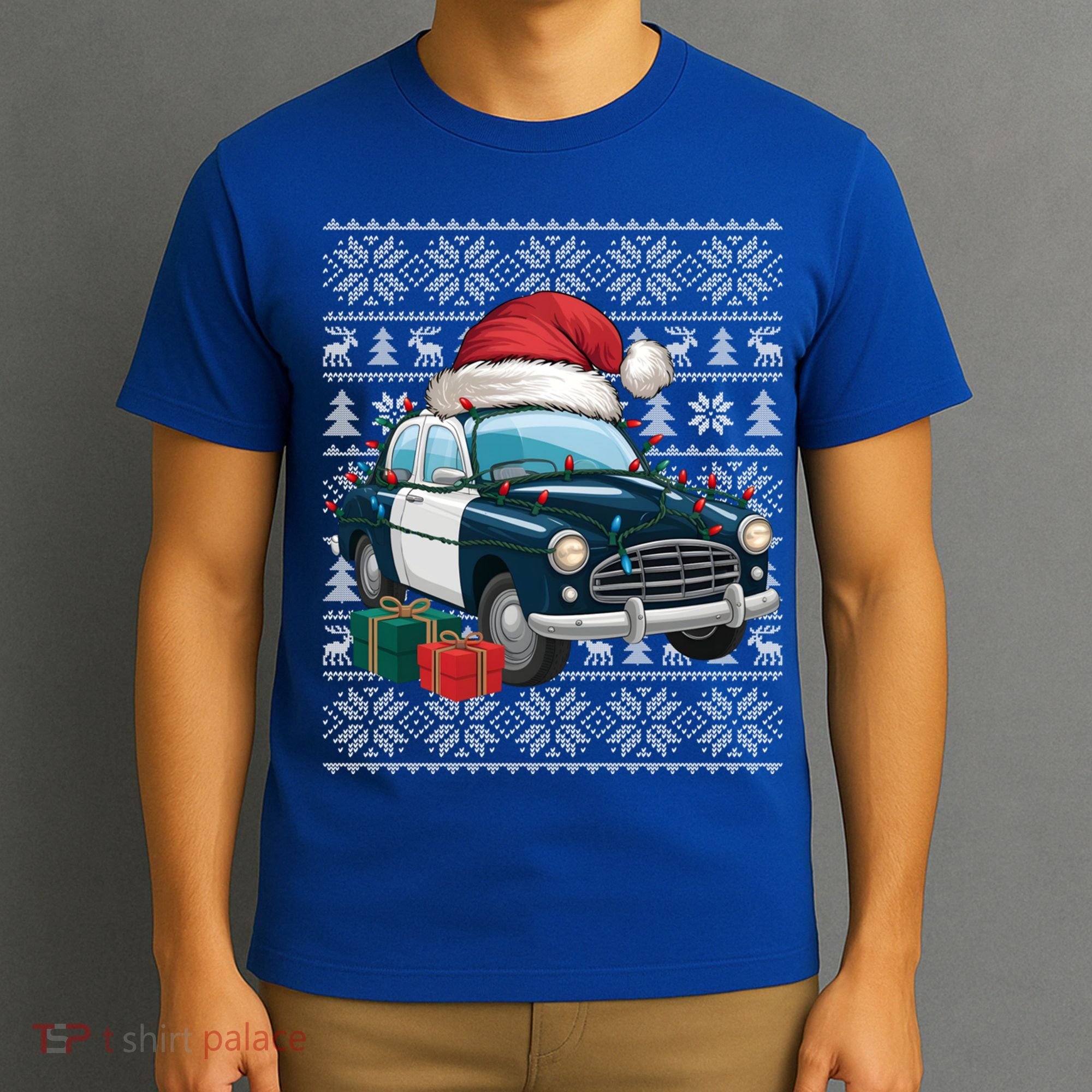 Xmas Style Ugly Santa Hat Police Car Christmas Gift T-Shirt
