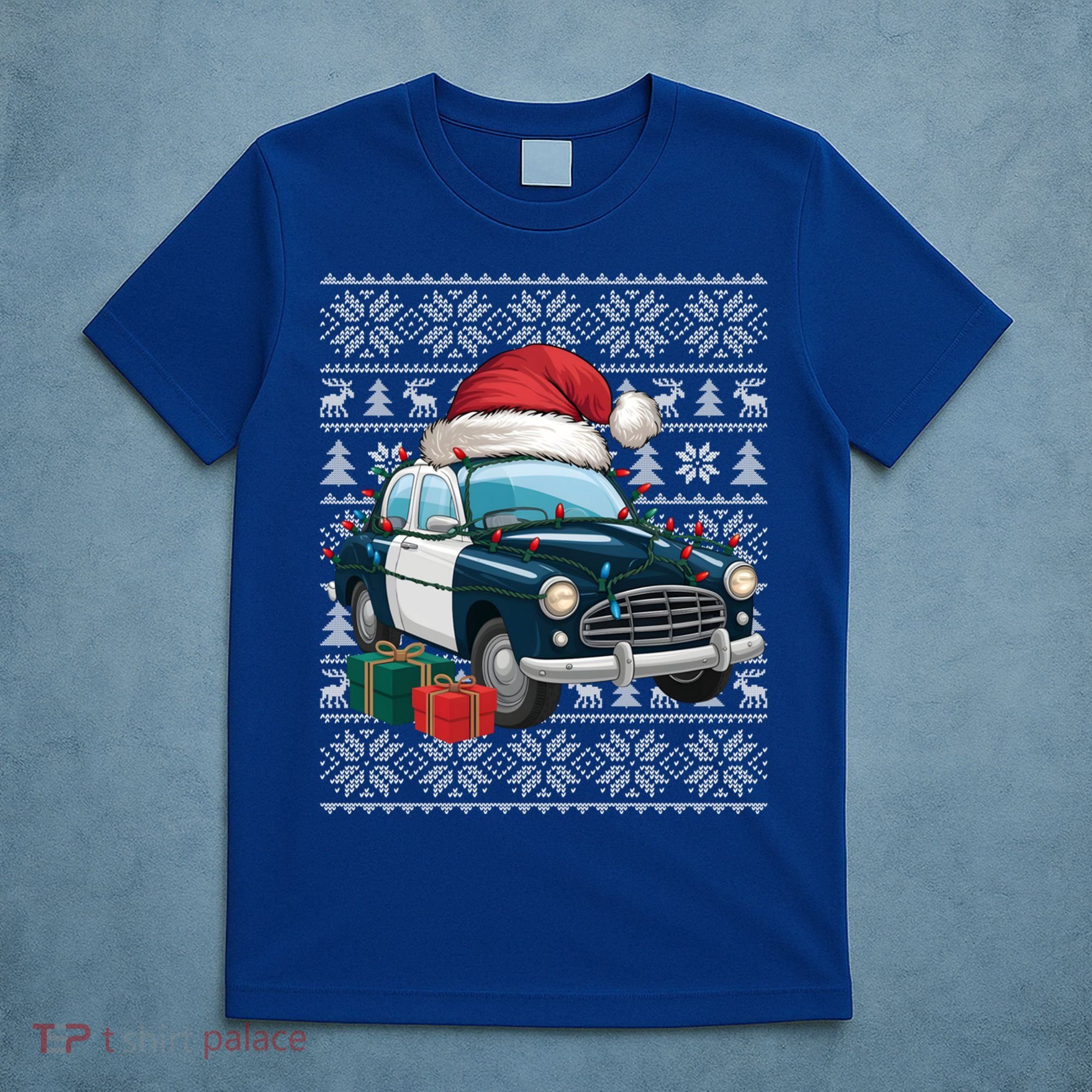 Xmas Style Ugly Santa Hat Police Car Christmas Gift T-Shirt