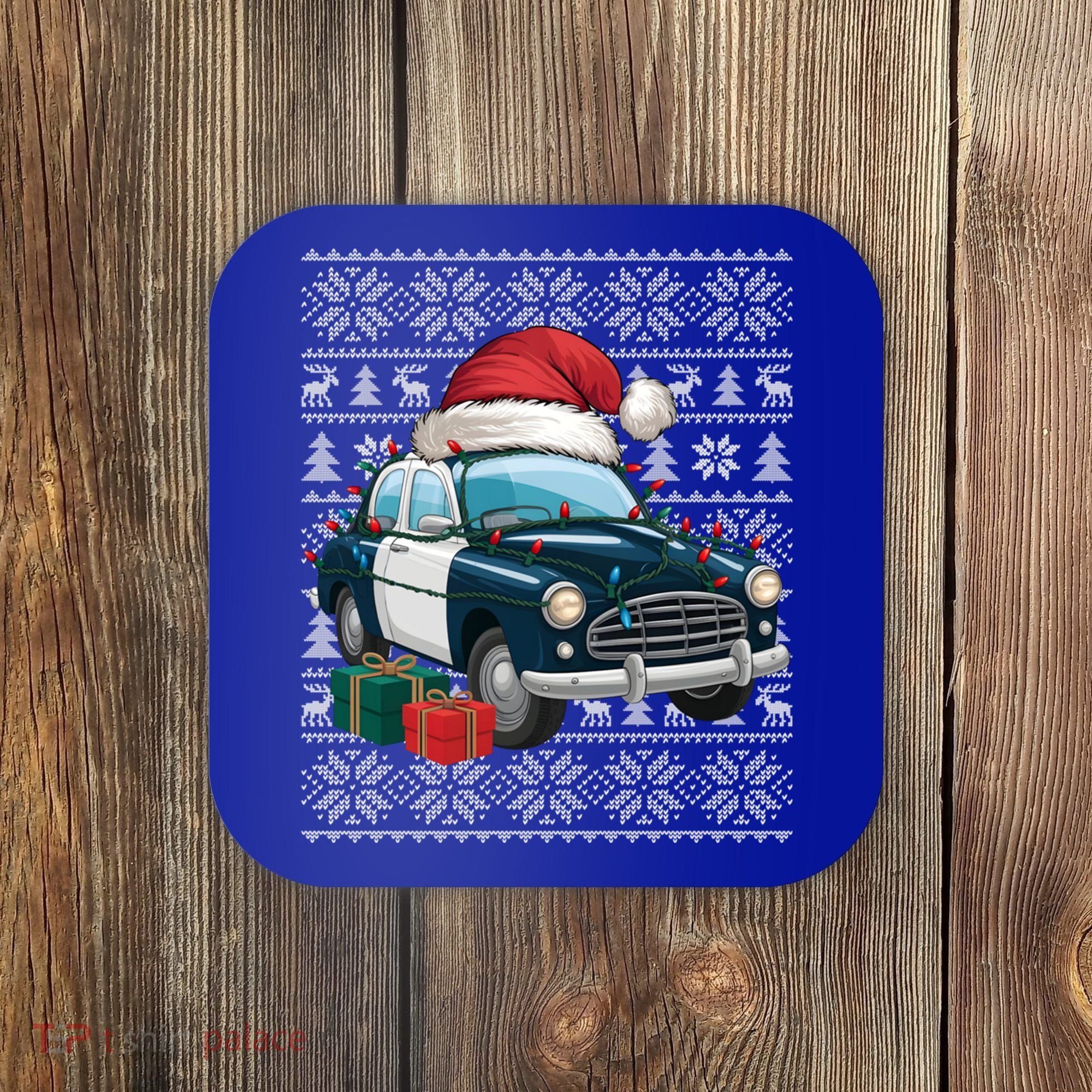 Xmas Style Ugly Santa Hat Police Car Christmas Gift Coaster