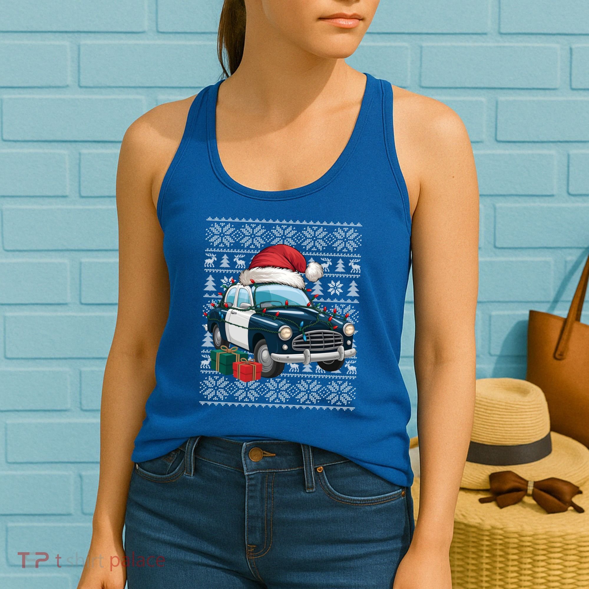 Xmas Style Ugly Santa Hat Police Car Christmas Gift Women's Tank Top