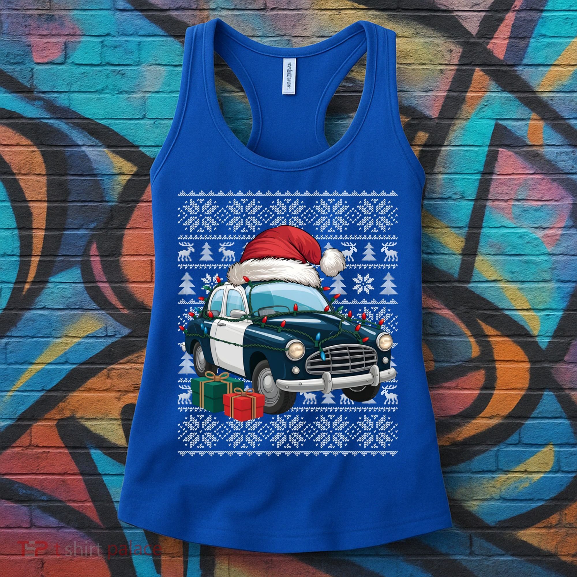 Xmas Style Ugly Santa Hat Police Car Christmas Gift Women's Tank Top