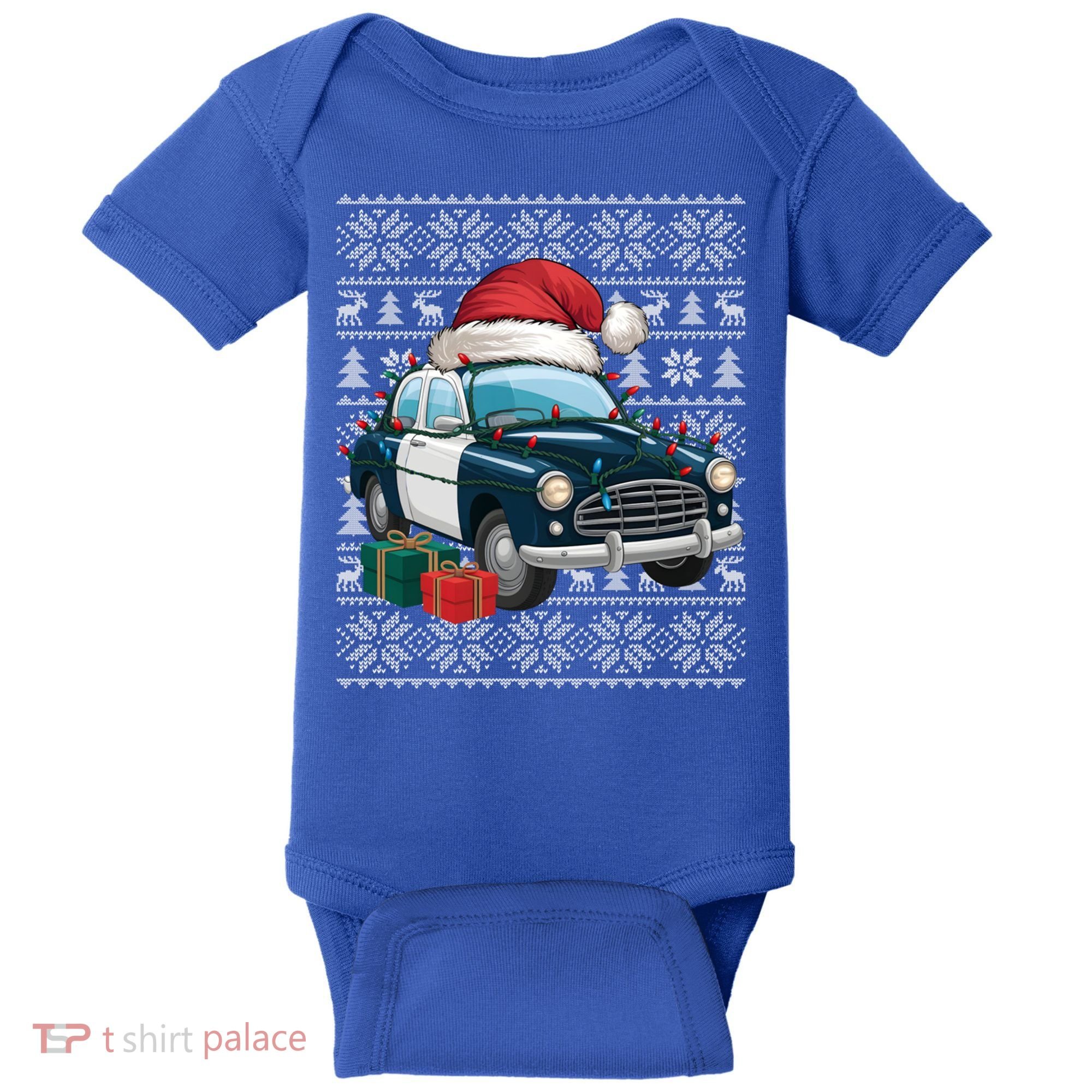 Xmas Style Ugly Santa Hat Police Car Christmas Gift Baby Bodysuit