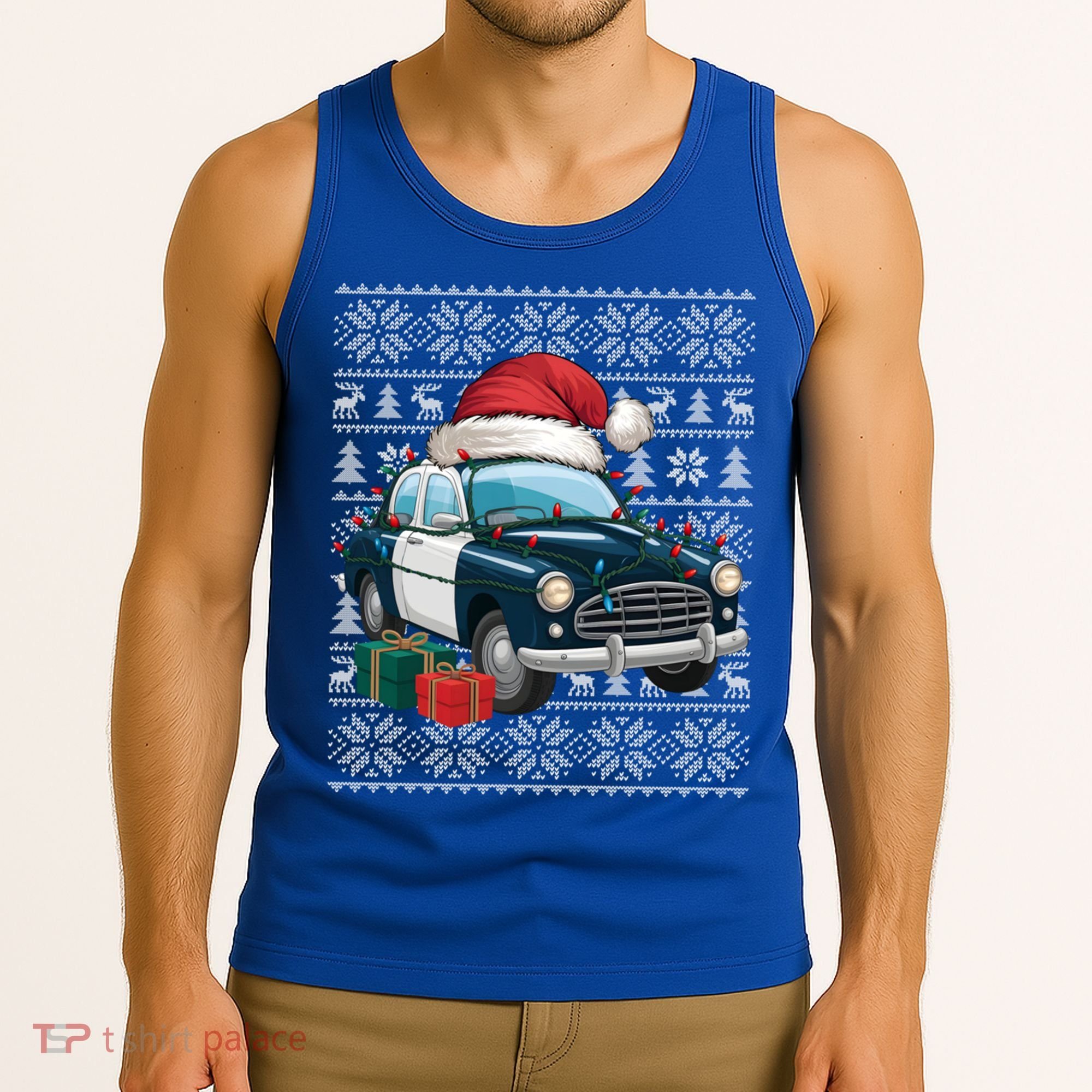 Xmas Style Ugly Santa Hat Police Car Christmas Gift Tank Top