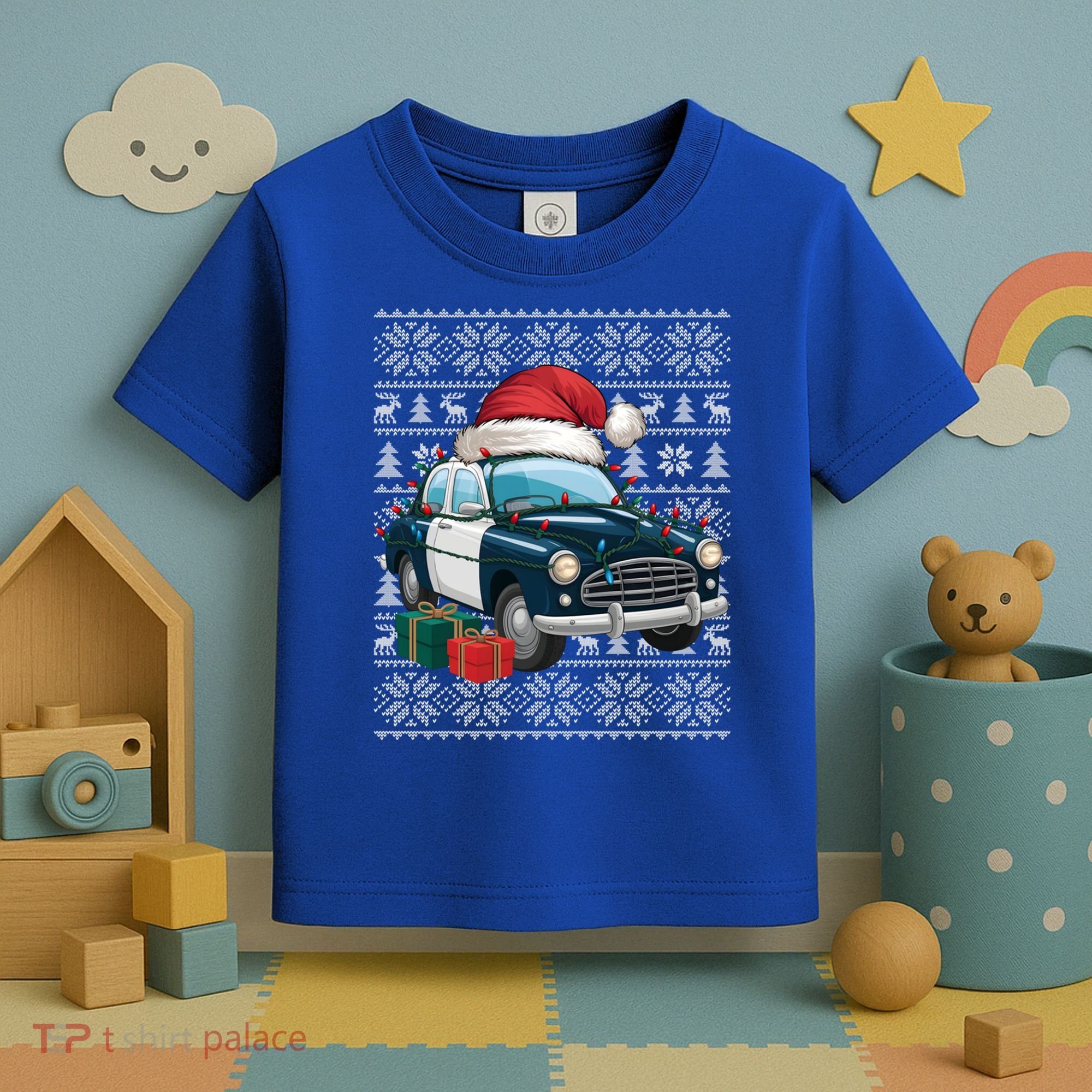 Xmas Style Ugly Santa Hat Police Car Christmas Gift Toddler T-Shirt