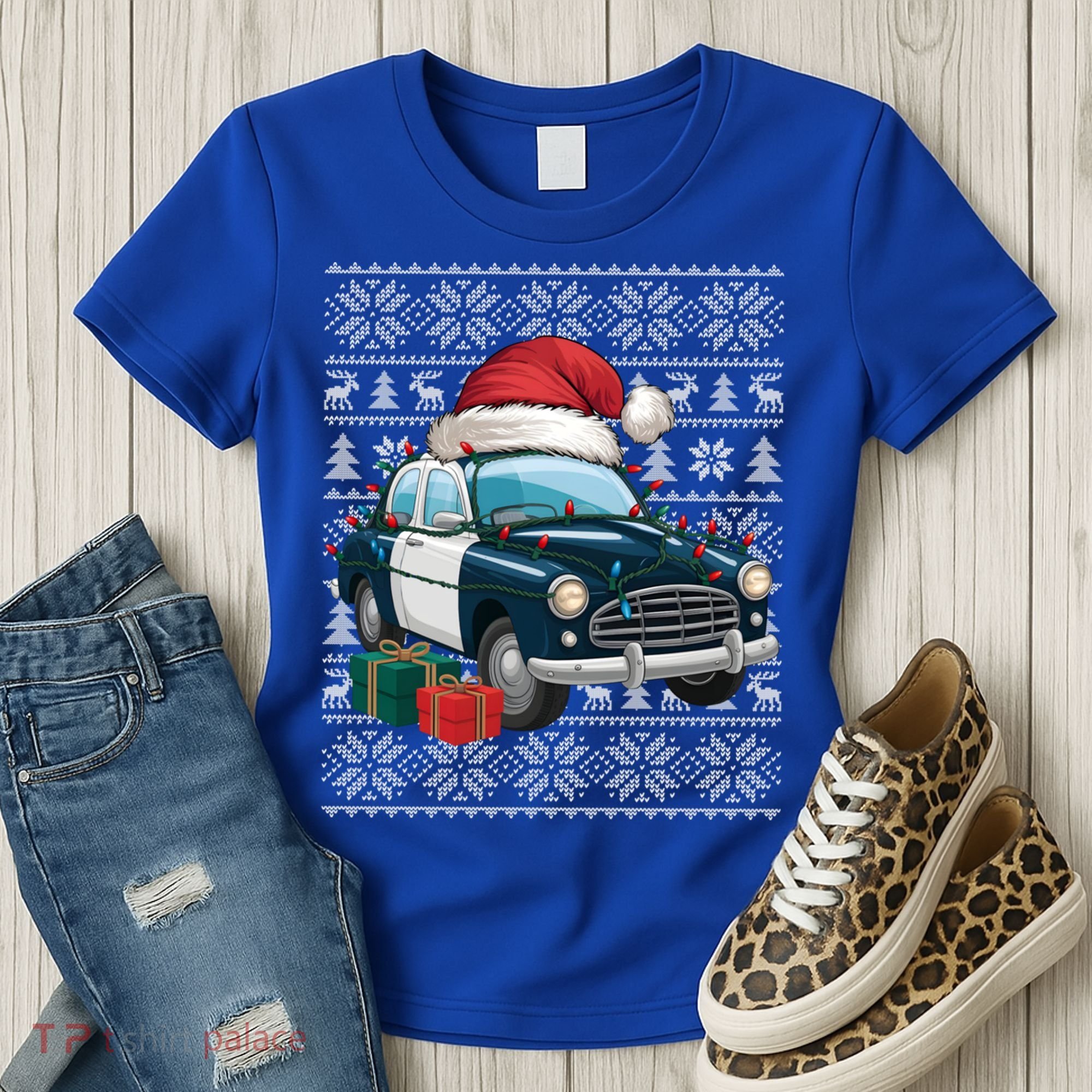 Xmas Style Ugly Santa Hat Police Car Christmas Gift Women's T-Shirt