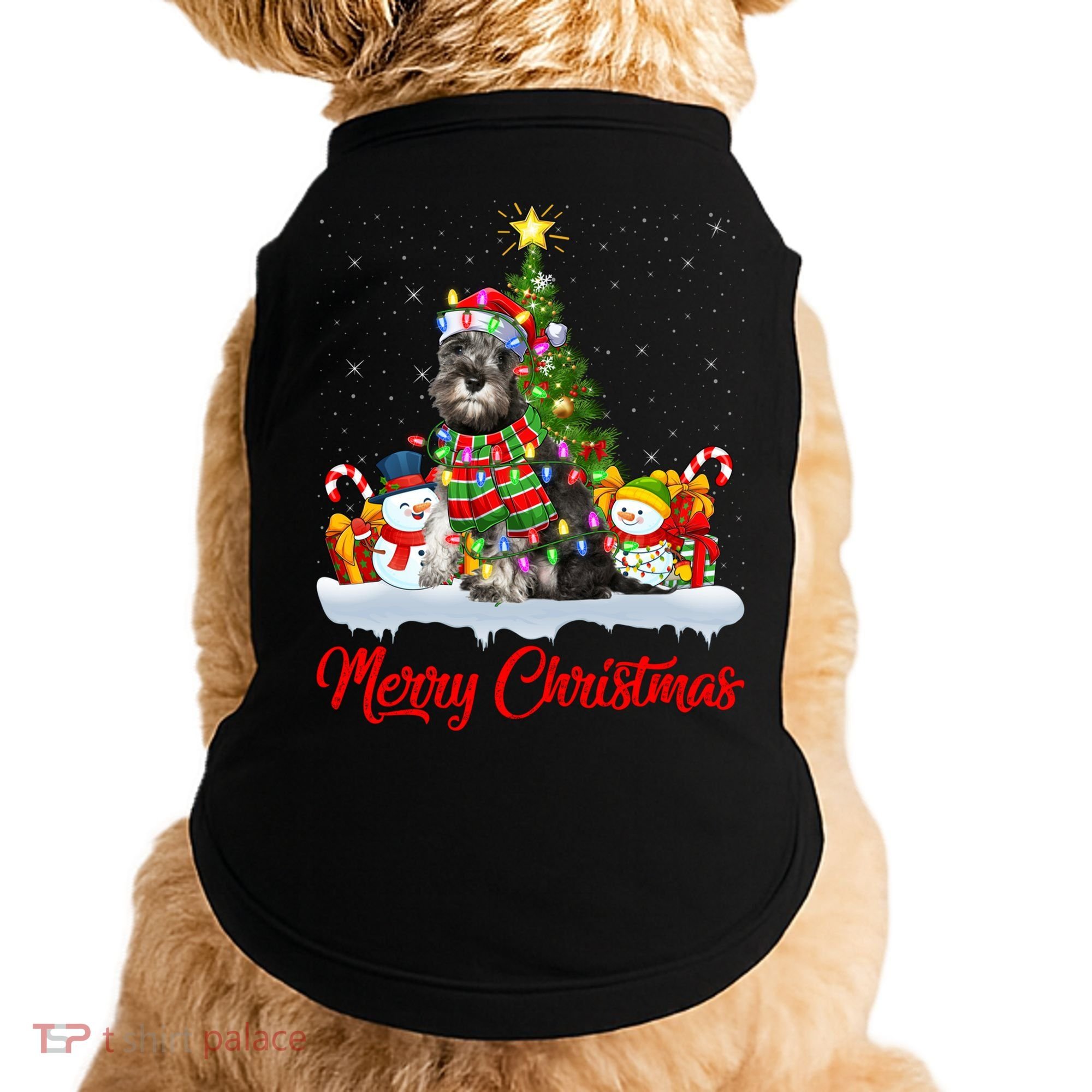Xmas Tree Lighting Santa Miniature Schnauzer Dog Christmas Gift Doggie Tank