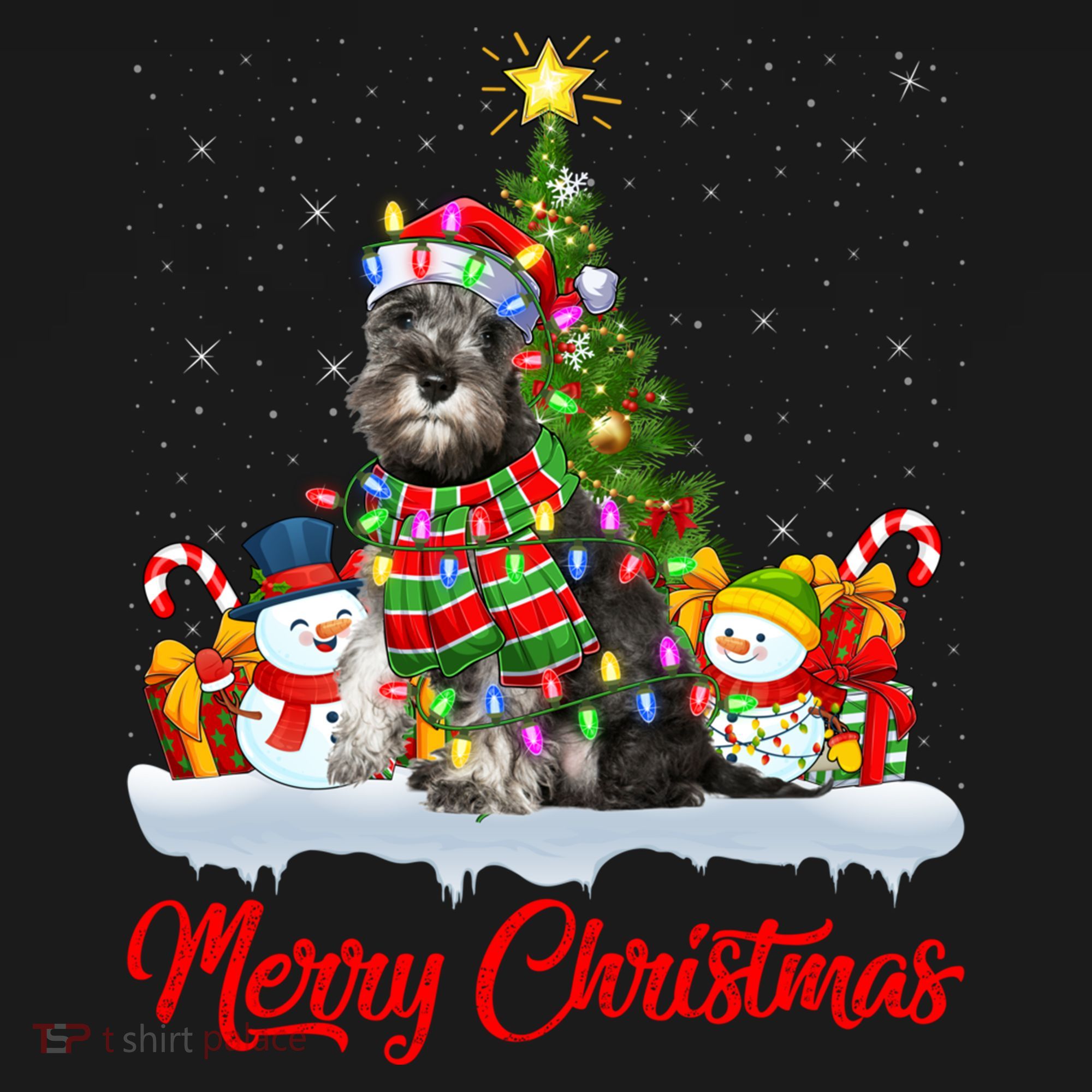 Xmas Tree Lighting Santa Miniature Schnauzer Dog Christmas Gift USA-Made Doggie Bandana