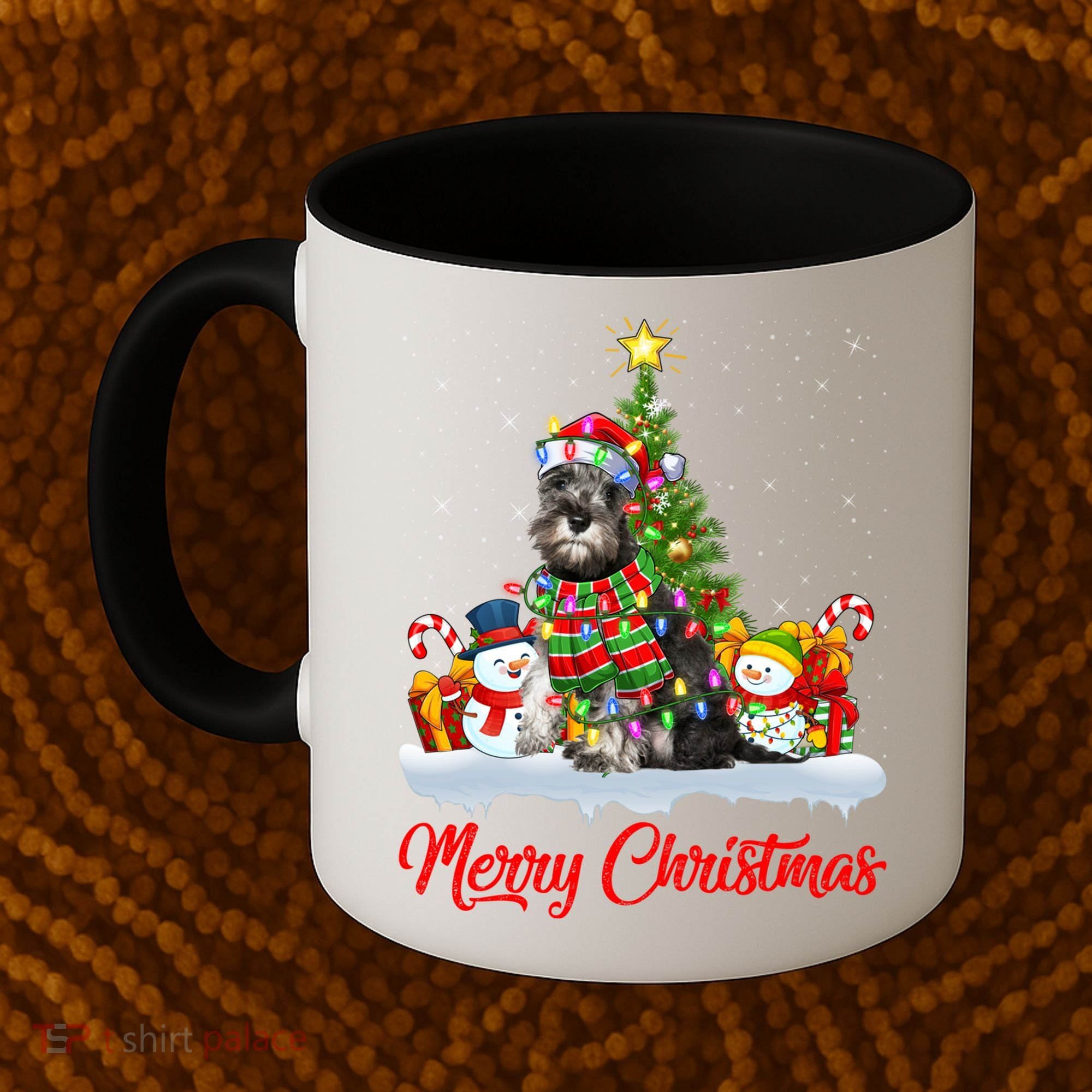 Xmas Tree Lighting Santa Miniature Schnauzer Dog Christmas Gift Coffee Mug